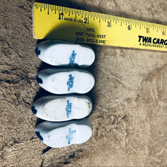 Vintage Clogs Dutch Holland Blue White Miniature Ceramic Windmill Shoes - Picture 9 of 9